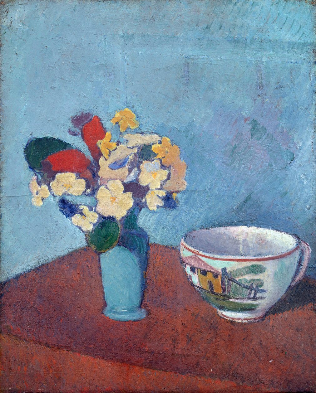 有花和杯子的花瓶 - 埃米尔-贝尔纳（1868-1941 年）的油画，布面油画 作者 埃米尔·伯纳德（Emile Bernard）