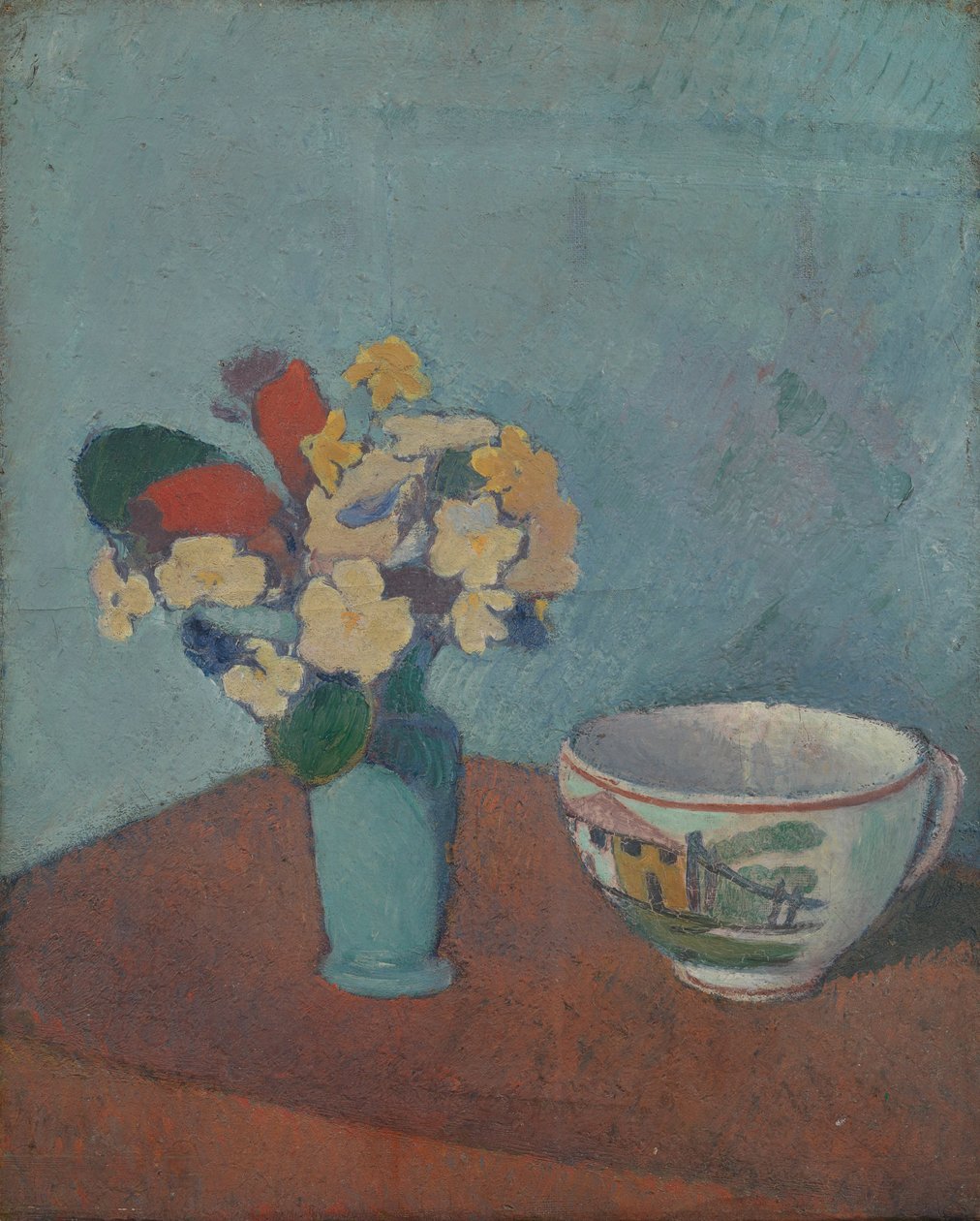 带花和杯子的花瓶，1887年 作者 埃米尔·伯纳德（Emile Bernard）