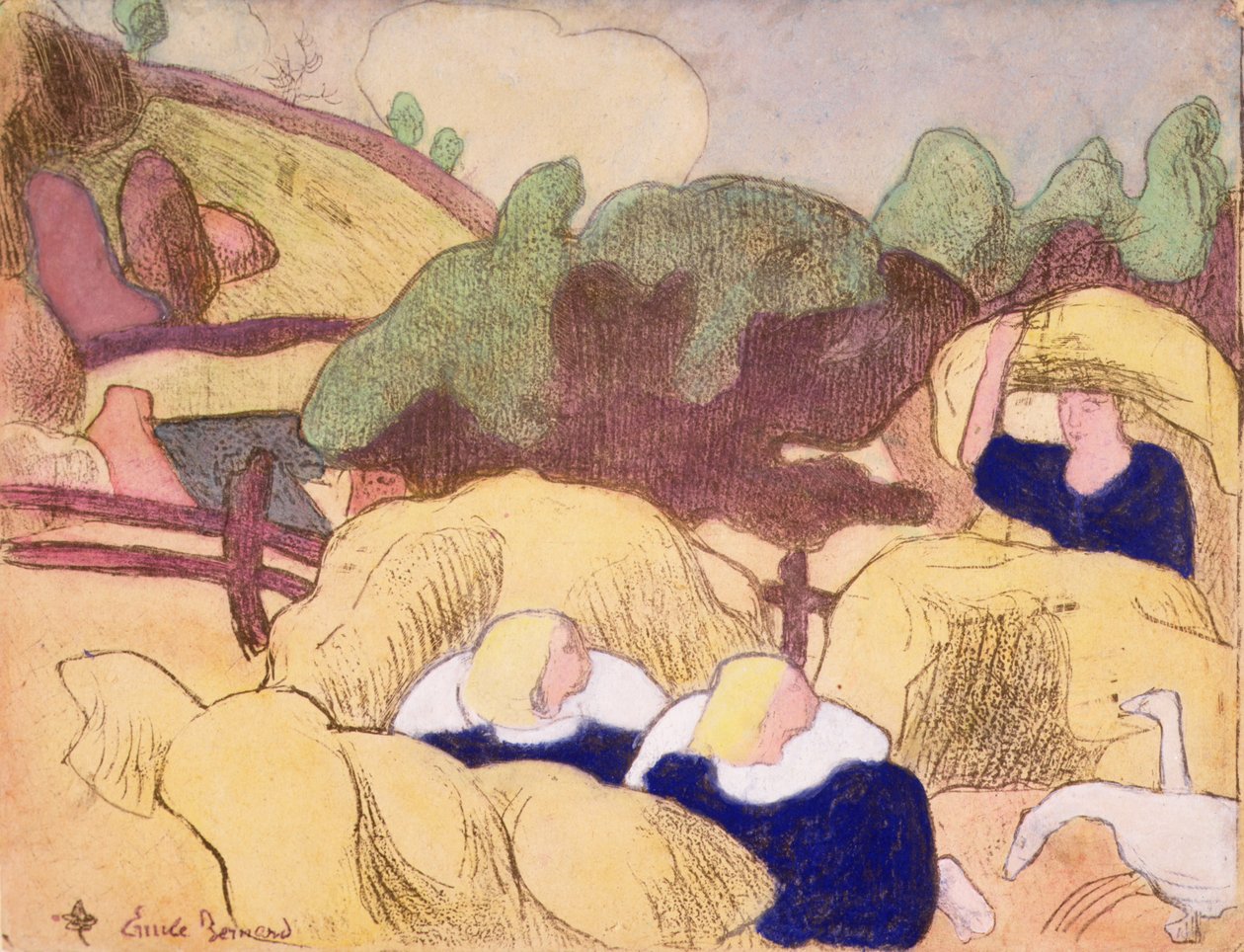 制作干草堆的妇女》，选自 "Les Brettoneries "系列 作者 埃米尔·伯纳德（Emile Bernard）