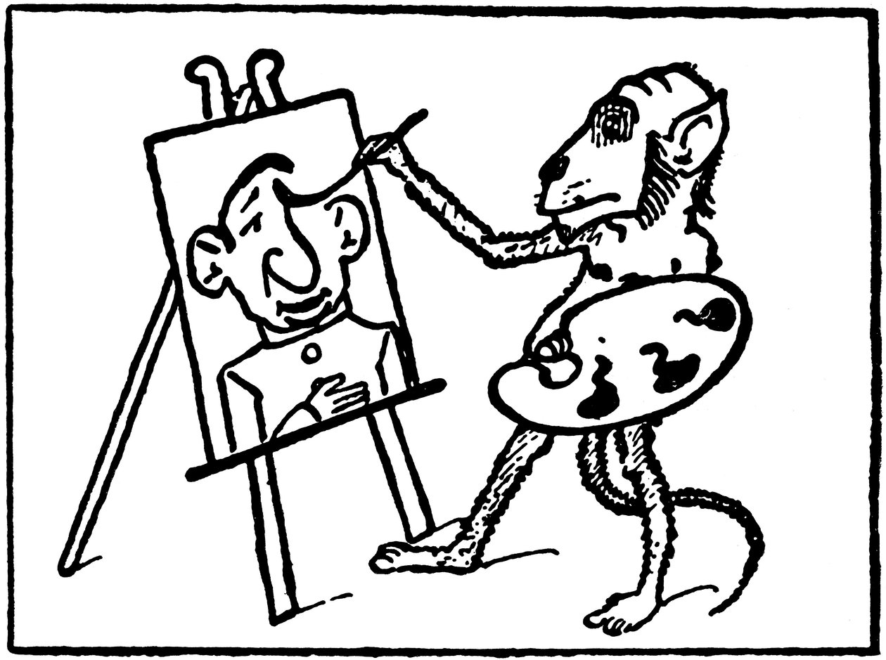 猴子画家画画 作者 埃米尔·科尔（Emile Cohl）