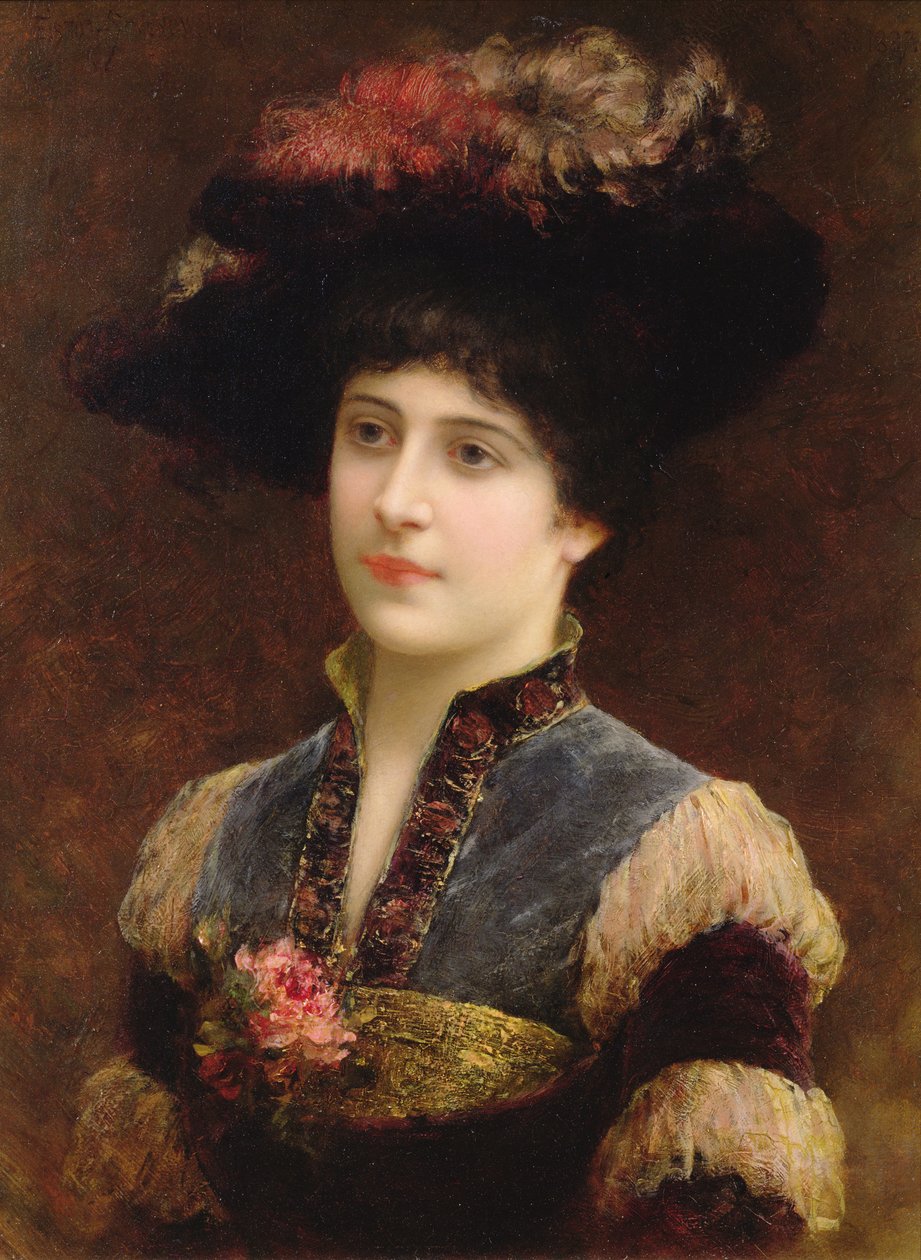 戴着帽子的女士，1887年 作者 
