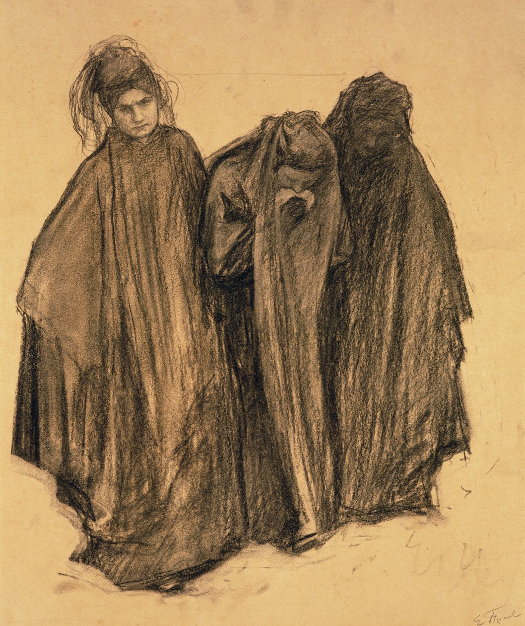 研究La D0uleur，1899年（木炭纸上） 作者 埃米尔·弗里安特（Emile Friant）