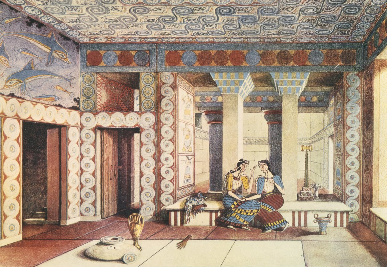 艺术家对克里特岛克诺索斯宫的印象，约 1900 年（石版画） 作者 埃米尔·吉列隆（EmileGilliéron）