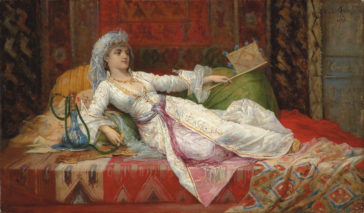 斜倚的土耳其女人；躺着的土耳其妇女，1895年 作者 埃米尔·亨利·拉波特（Emile Henri La Porte）