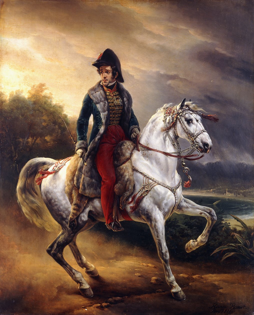 西班牙领事Justo Machado y Salcedo的画像，1821年在巴黎骑马 作者 埃米尔·让·霍勒斯·韦尔内