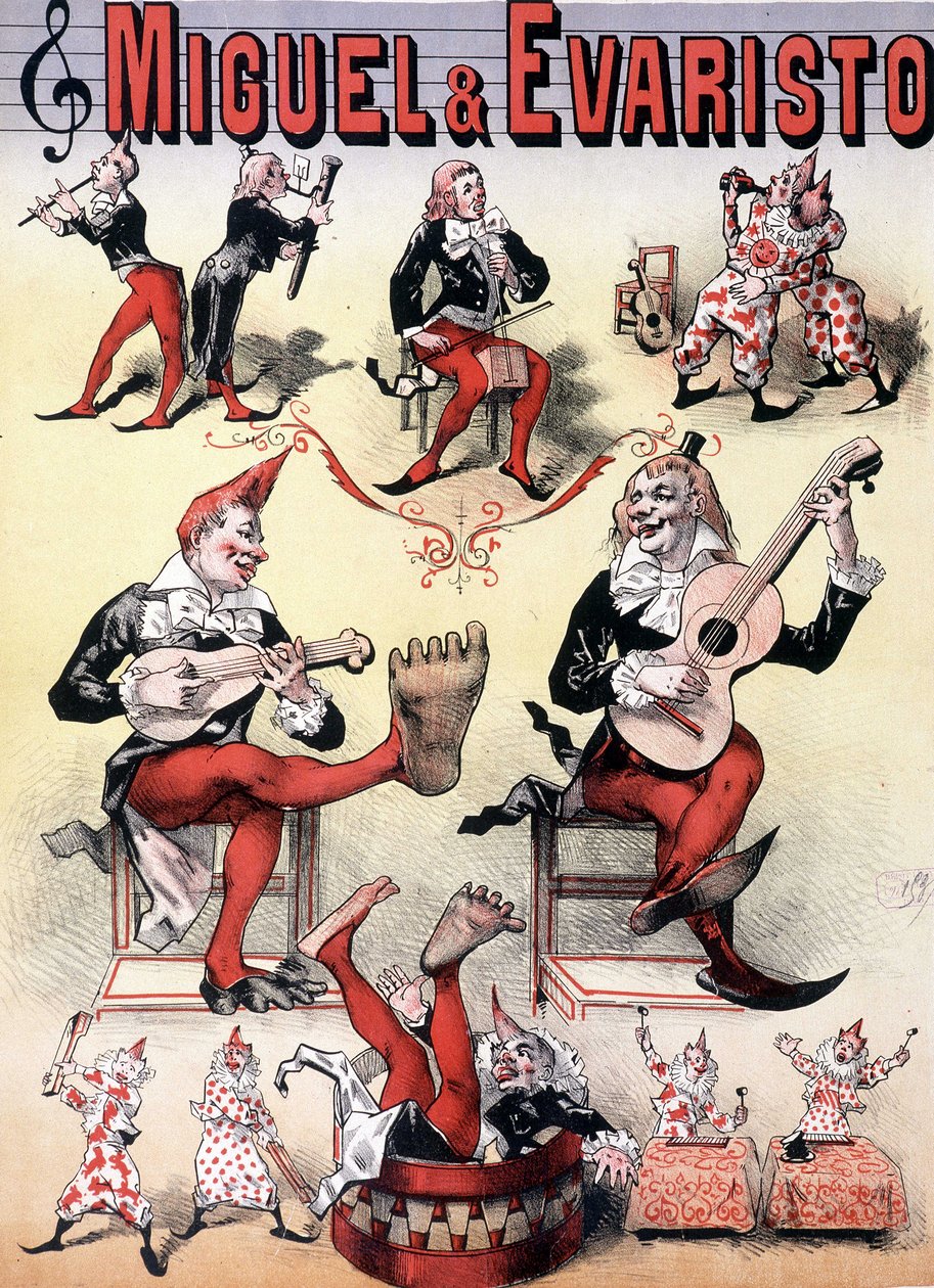 Les clowns Miguel & Evaristo - Lévy的海报，19世纪末 作者 埃米尔利维