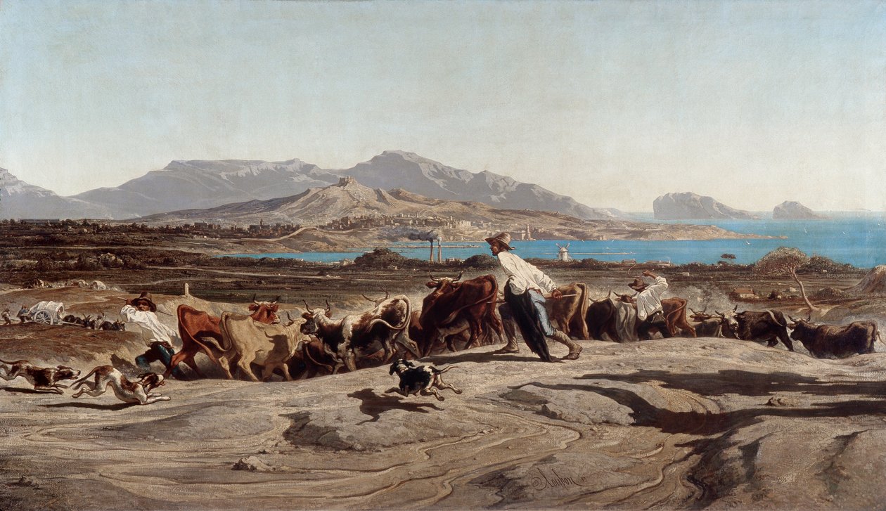 马赛的景色，一日游走Aygalades-Emile Loubon绘画（1809-1863） 作者 埃米尔·卢本（Emile Loubon）
