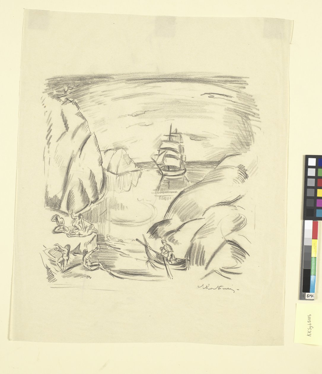 有帆船和浴女的海湾 作者 埃米尔·奥东·弗里斯