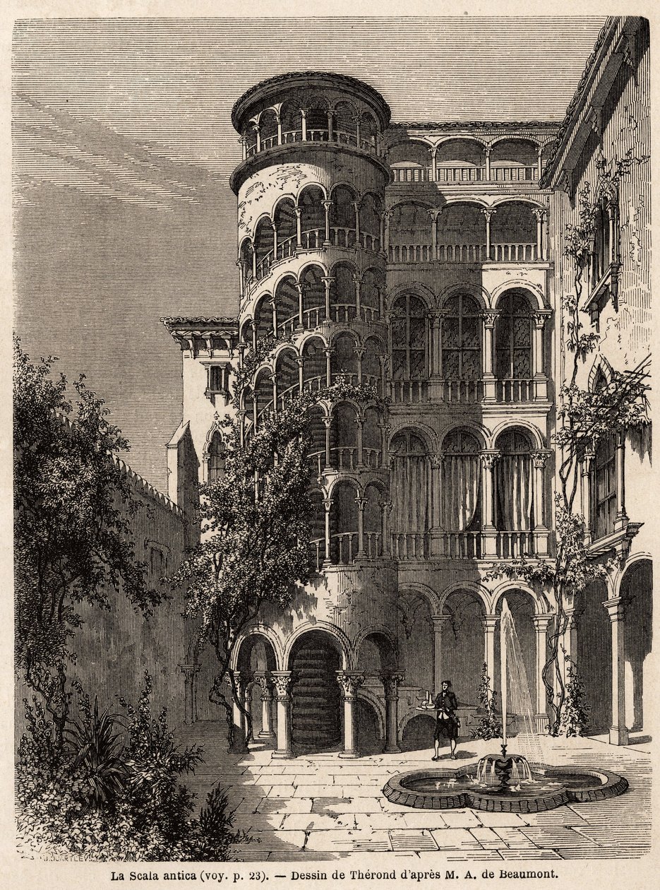 La Scala Antica, drawing by Therond, to illustrate Adalbert de Beaumont