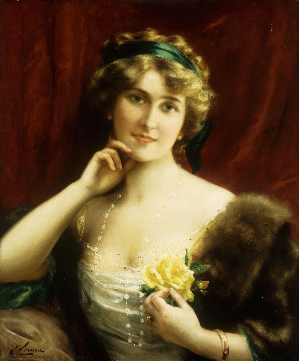 黄玫瑰的优雅女士 作者 埃米尔·弗农（Emile Vernon）