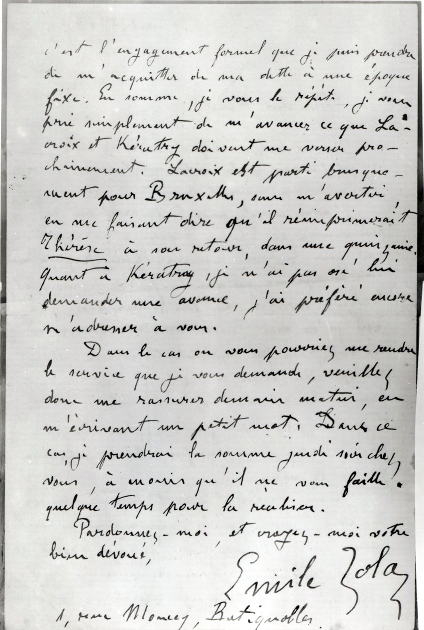 Zola致Edouard Manet（1832-83）1868年的信（纸上墨水） 作者 埃米尔·佐拉（Emile Zola）