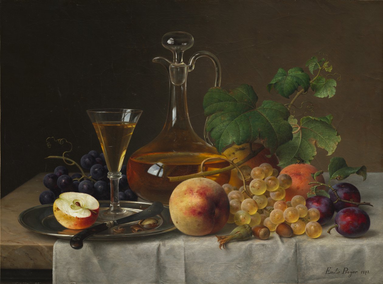 水果静物画，1873年。 作者 埃米莉·普雷耶（Emilie Preyer）