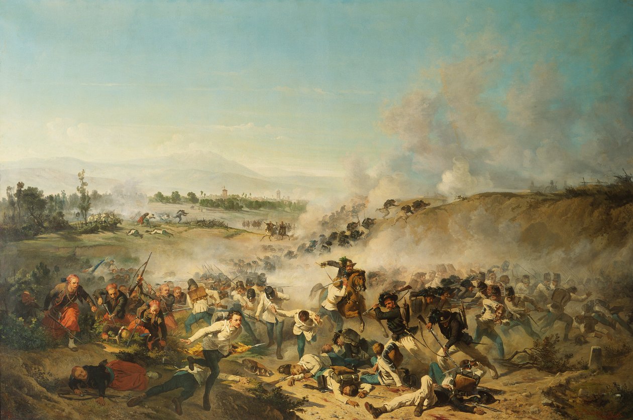 1859 年的帕莱斯特罗战役（布面油画） 作者 埃米利奥·拉皮