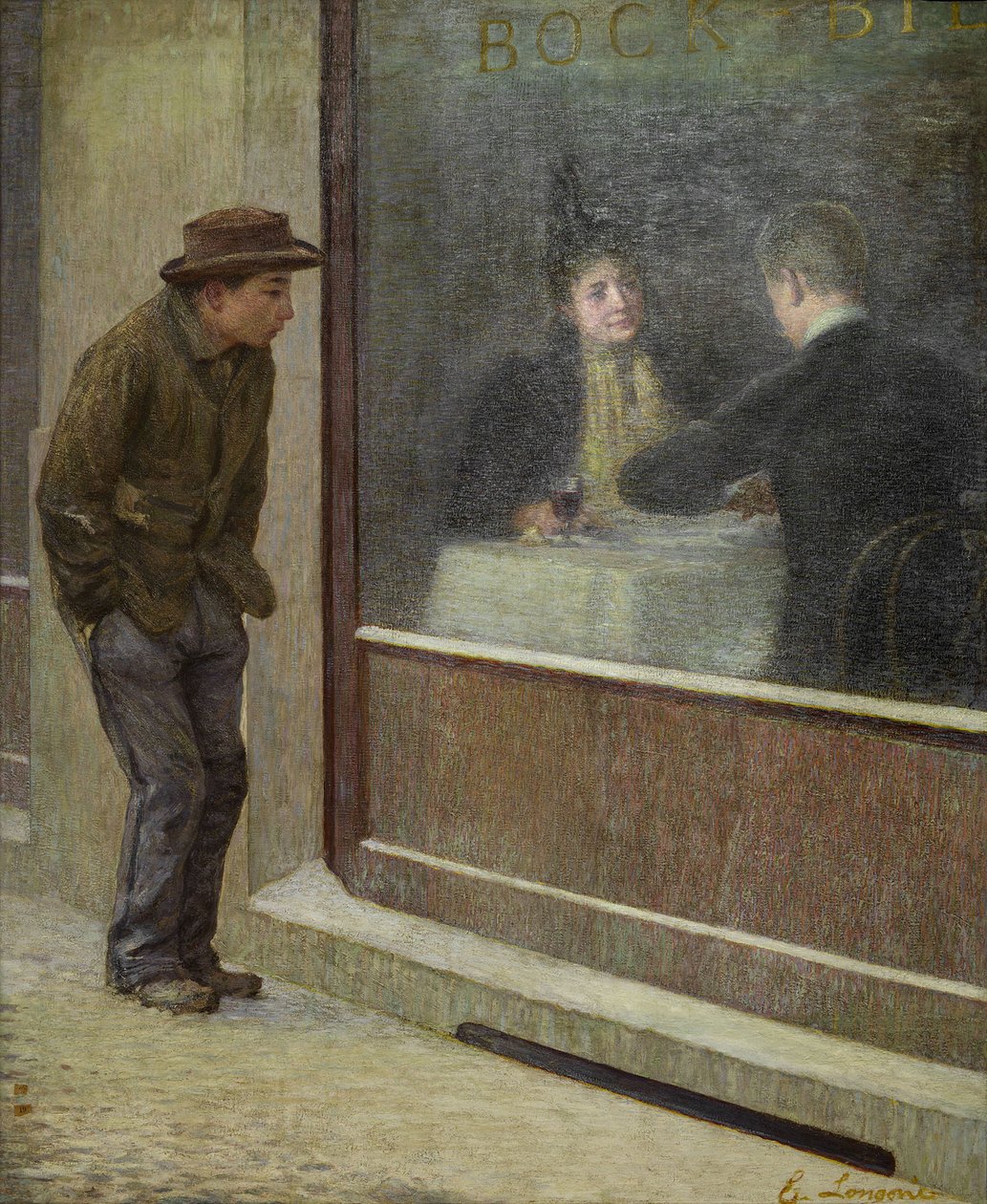 一个饥饿的人的思考或社会对比》，1894年。 作者 埃米利奥·隆尼（Emilio Longoni）