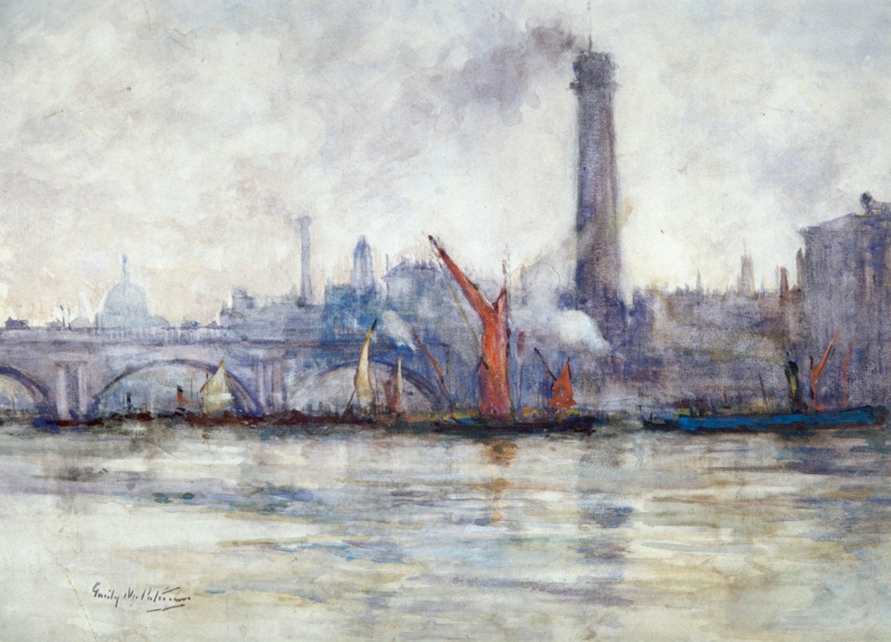 滑铁卢桥和圣保罗教堂从堤岸上看》，约1875-1934年 作者 艾米丽·默里·帕特森（Emily Murray Paterson）