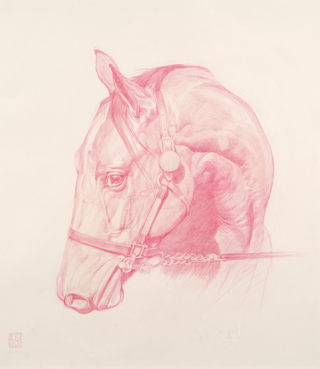 肖像头，2010年（纸上的红色粉笔） 作者 艾玛·肯纳威（Emma Kennaway）