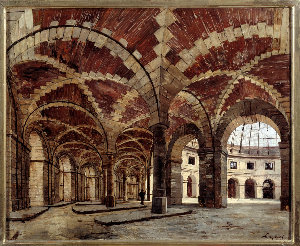 老麦堂内景。 Emmanuel Lansyer (1835-1893) 的绘画 作者 伊曼纽尔·兰瑟（Emmanuel Lansyer）