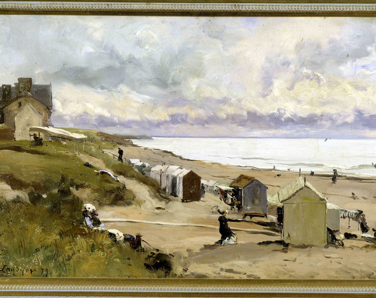 圣帕尔（Manche）的浴场海滩 - 油画，作者：E. Lansyer 作者 伊曼纽尔·兰瑟（Emmanuel Lansyer）