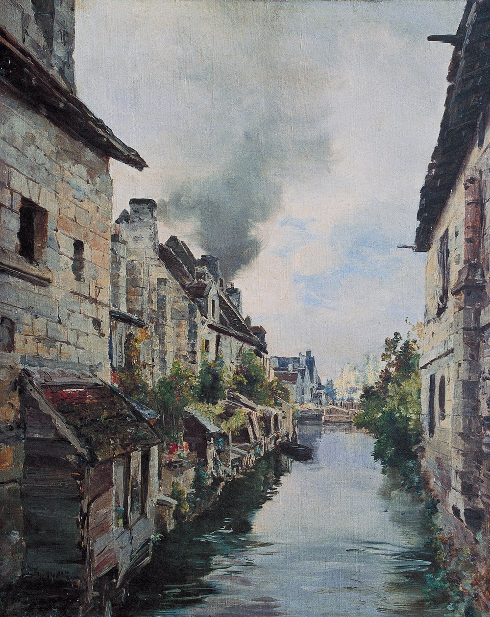 博略运河，从洛什到博略公路上的桥景。1891 年（布面油画） 作者 伊曼纽尔·兰瑟（Emmanuel Lansyer）