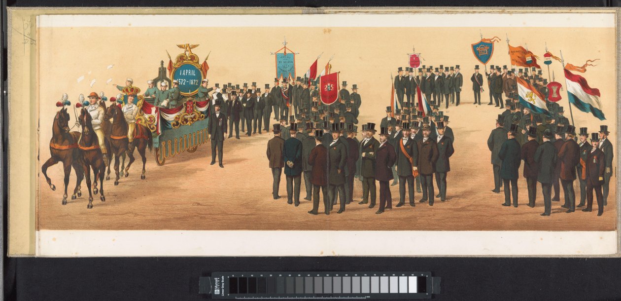 1872 年在哈勒姆举行的游行（图版 10）
1872 年 4 月 1 日在哈勒姆举行的游行。(实物上的系列标题） 作者 埃姆里克和冰儿