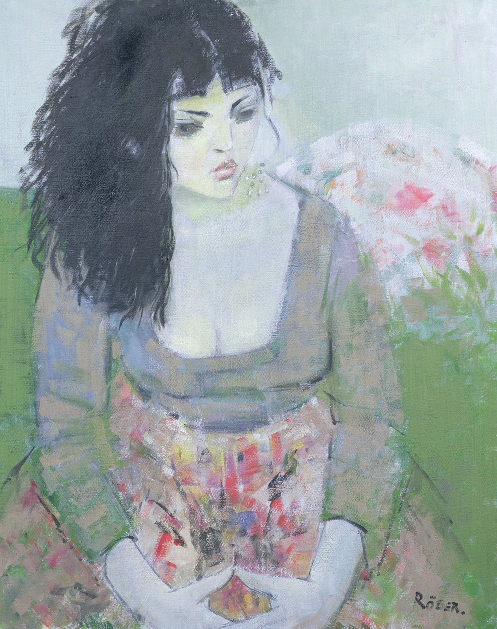 Indian Earring (dark-haired girl in green) (oil on canvas) 作者 恩德·罗德（Endre Roder）