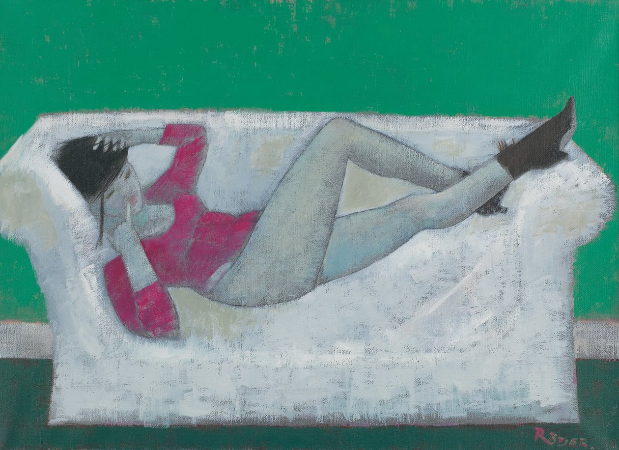 Karen on the Settee (oil on canvas) 作者 恩德·罗德（Endre Roder）