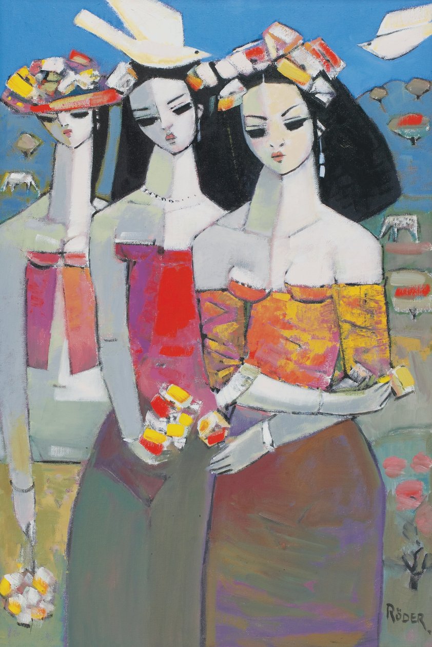 两只白鸟（布面油画 作者 恩德·罗德（Endre Roder）