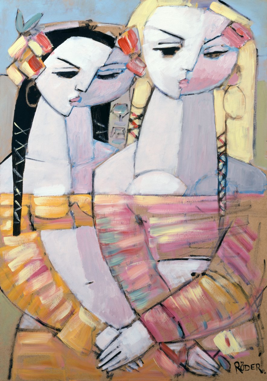 头发上有花，2008年（板上油画）。 作者 恩德·罗德（Endre Roder）