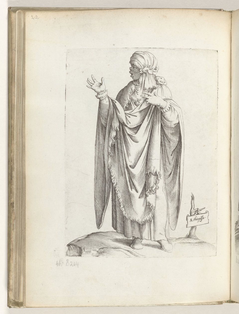Aethopissa （物品上的标题）
埃塞俄比亚妇女
Diversarum gentium nostrae aetatis habitus（系列标题） 作者 Enea Vico