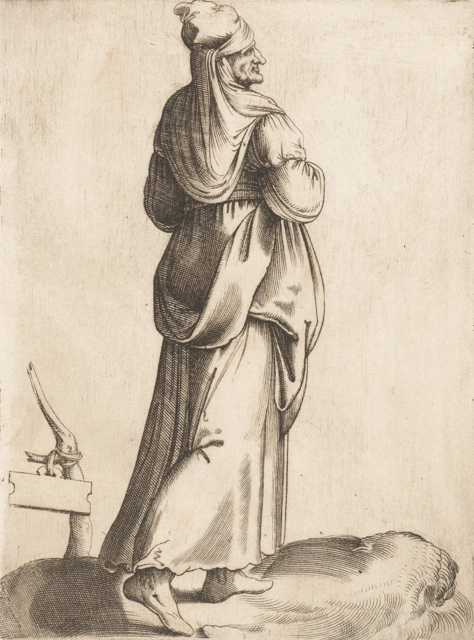 服装板：来自西班牙的农妇，约1555-58。 作者 Enea Vico