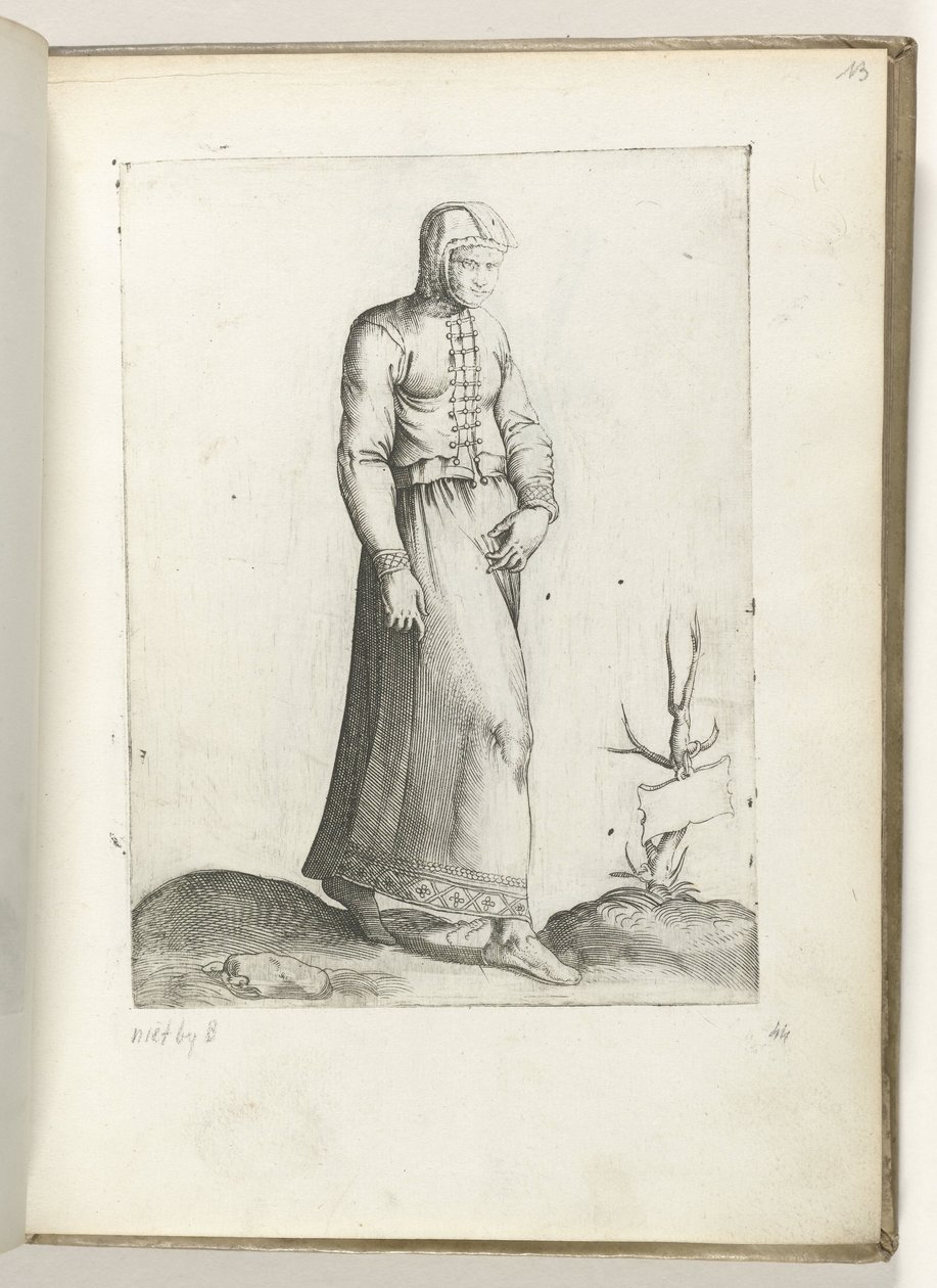 一位来自西班牙的妇女，身着约 1550 年的流行服饰
Diversarum gentium nostrae aetatis habitus（系列标题） 作者 Enea Vico