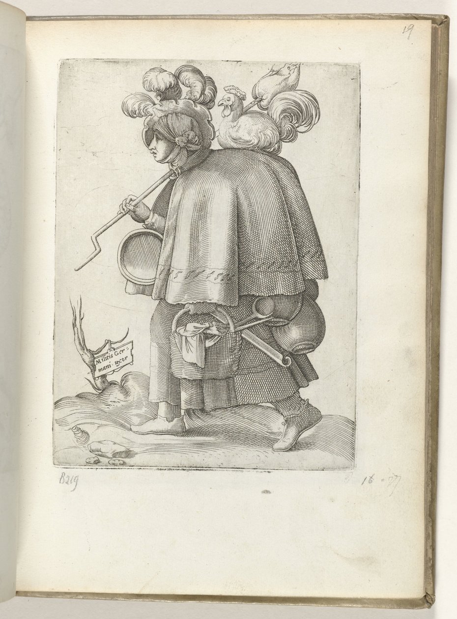 Militis Germani uxor（物品上的标题）
德国士兵的妻子，按照约 1550 年的时尚穿着
Diversarum gentium nostrae aetatis habitus 作者 Enea Vico