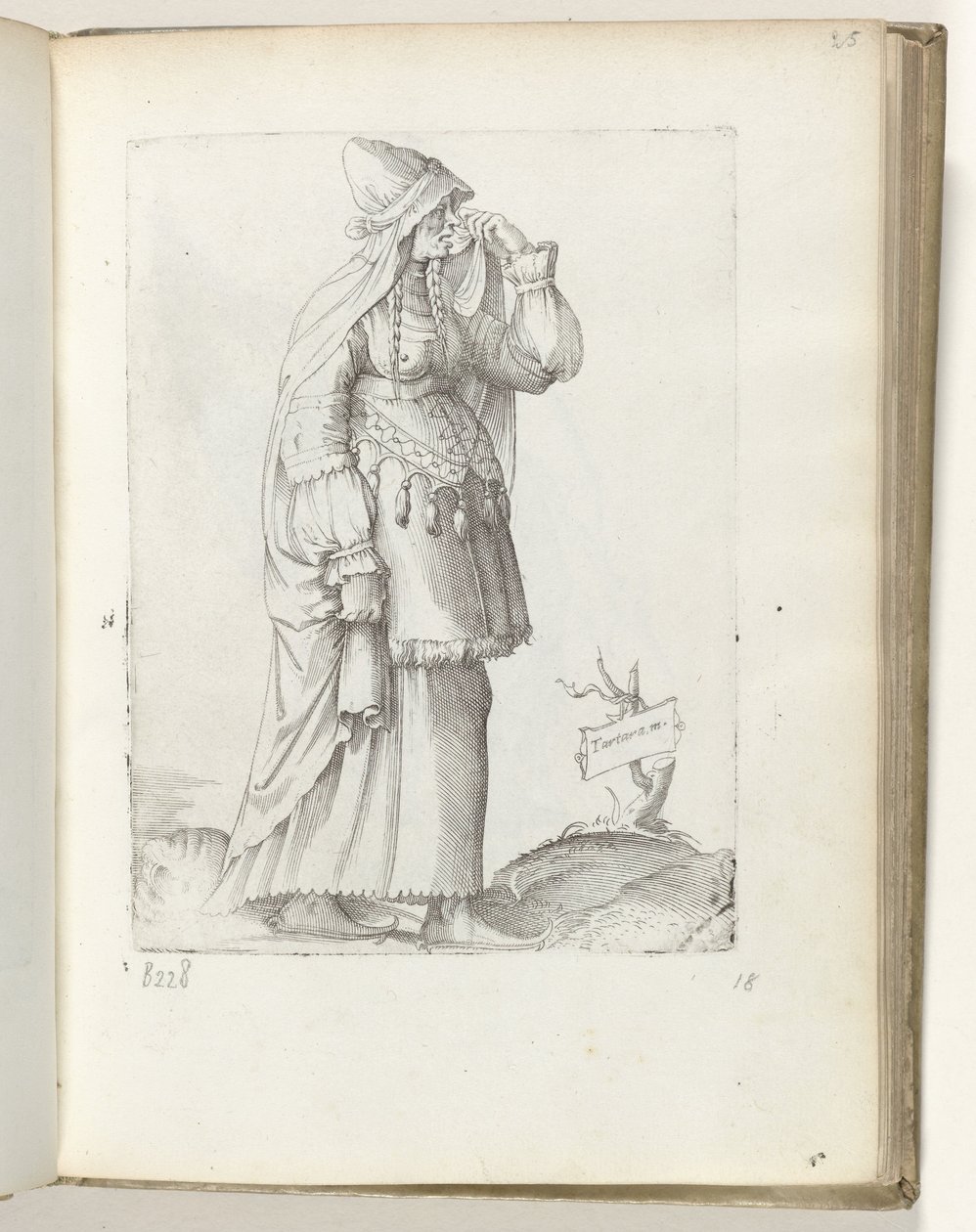 鞑靼女人（物品上的标题
鞑靼妇女，约 1550 年
Diversarum gentium nostrae aetatis habitus（系列标题） 作者 Enea Vico