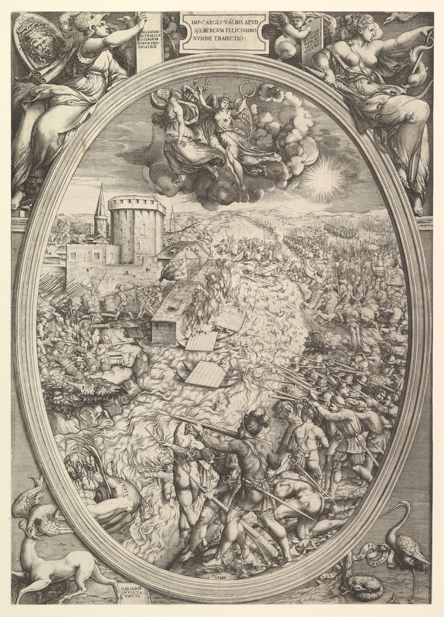 1551年，查尔斯五世军队越过易北河，参加了米尔伯格战役。 作者 Enea Vico