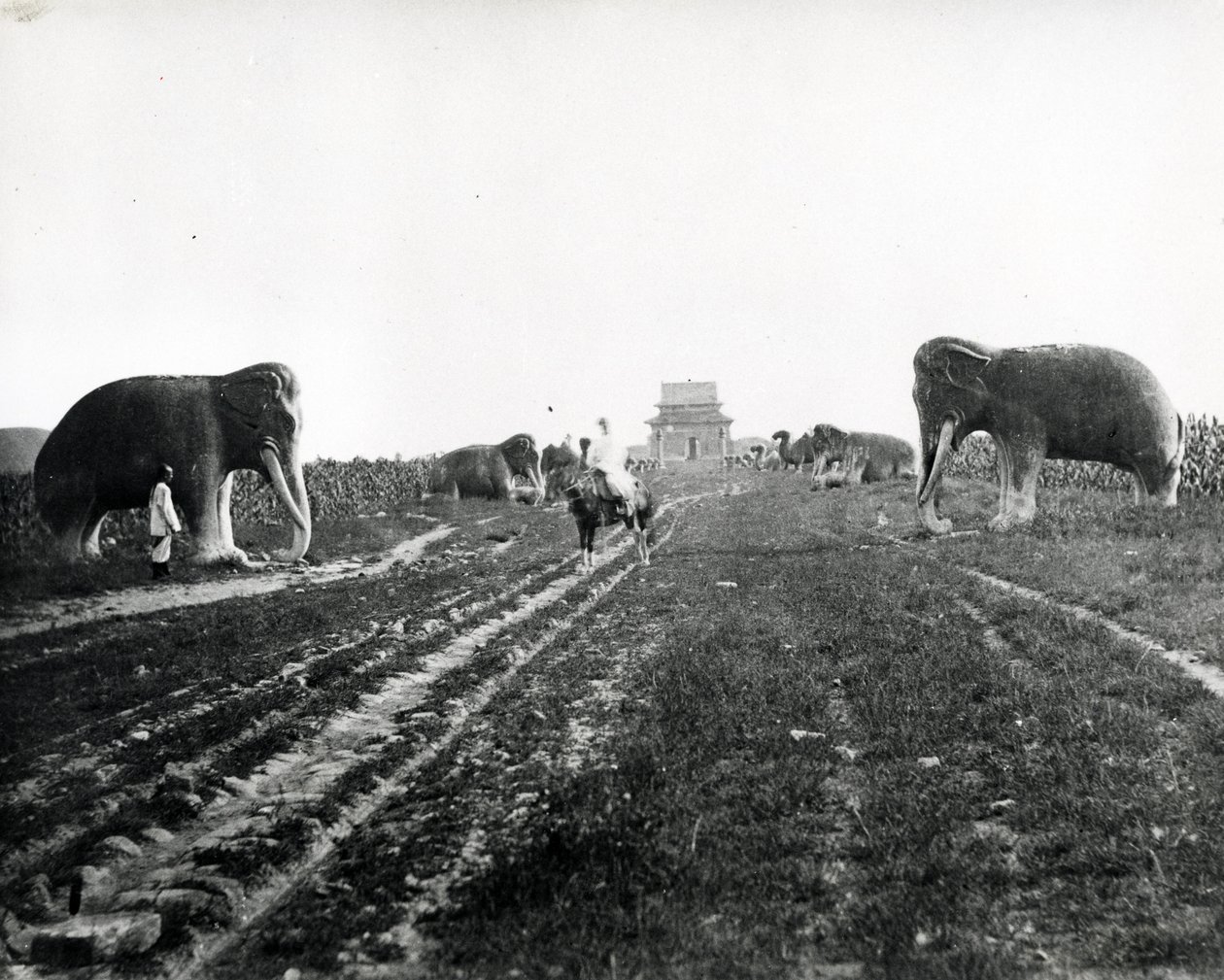 守卫动物大道通往明十三陵，北京，c.1868-70 作者 英国摄影师