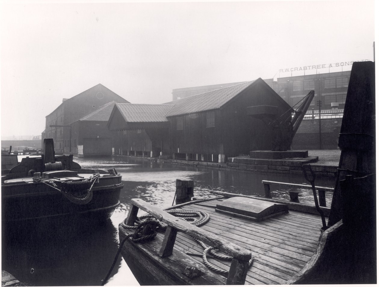 驳船运河码头，利兹利物浦运河，1951年 作者 英国摄影师