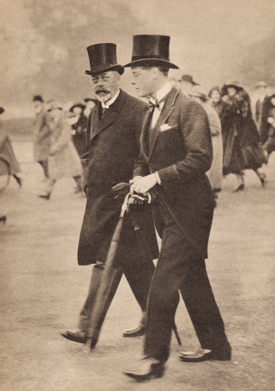 1922年乔治五世和他的儿子威尔士亲王，未来的爱德华八世，来自“乔治五世的生活”的插图，出版于1935年 作者 英国摄影师