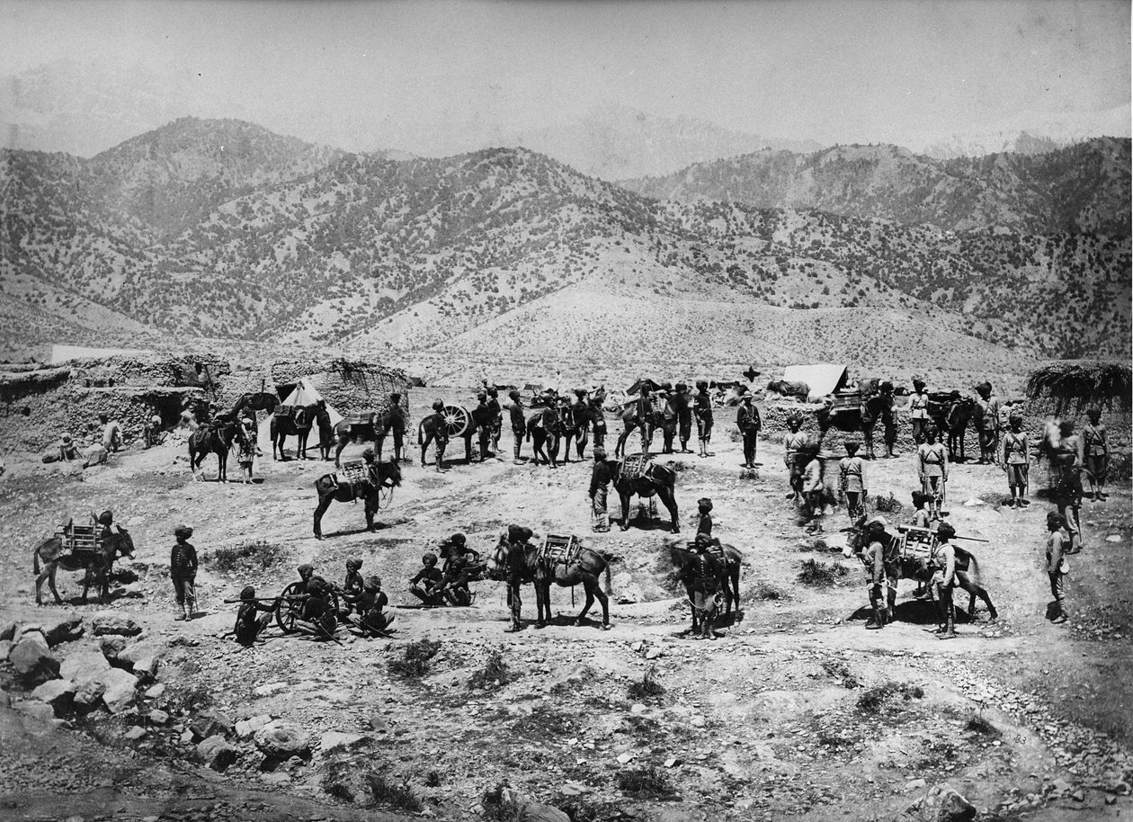 本土山地电池，库姆兰谷的旁遮普边境部队，1878年至1880年 作者 英国摄影师