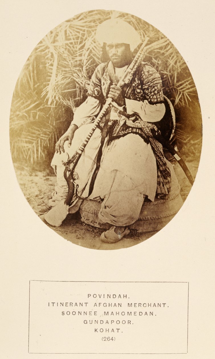 Povindah，巡回的阿富汗商人，Gundapoor的Soonnee Mahomedan，印度人民的Kohat，J。Forbes Watson，1868年出版（蛋白印刷品） 作者 英国摄影师