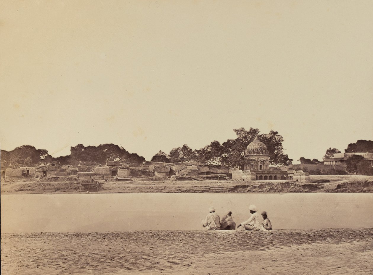 河边的村庄，c.1858（棕褐色照片） 作者 英国摄影师