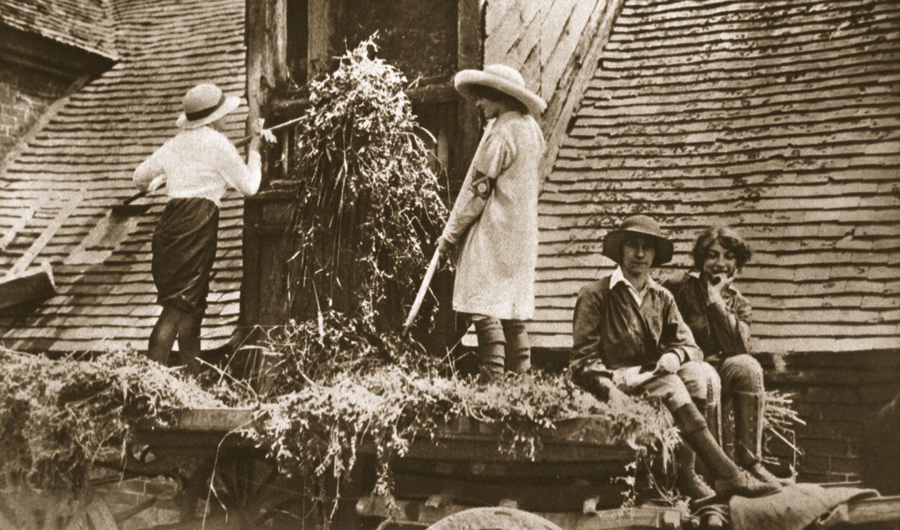 陆地上的女人：伊夫舍姆的一些有趣的场景，来自1916年6月21日的画报战争新闻（sepia photo） 作者 英国摄影师