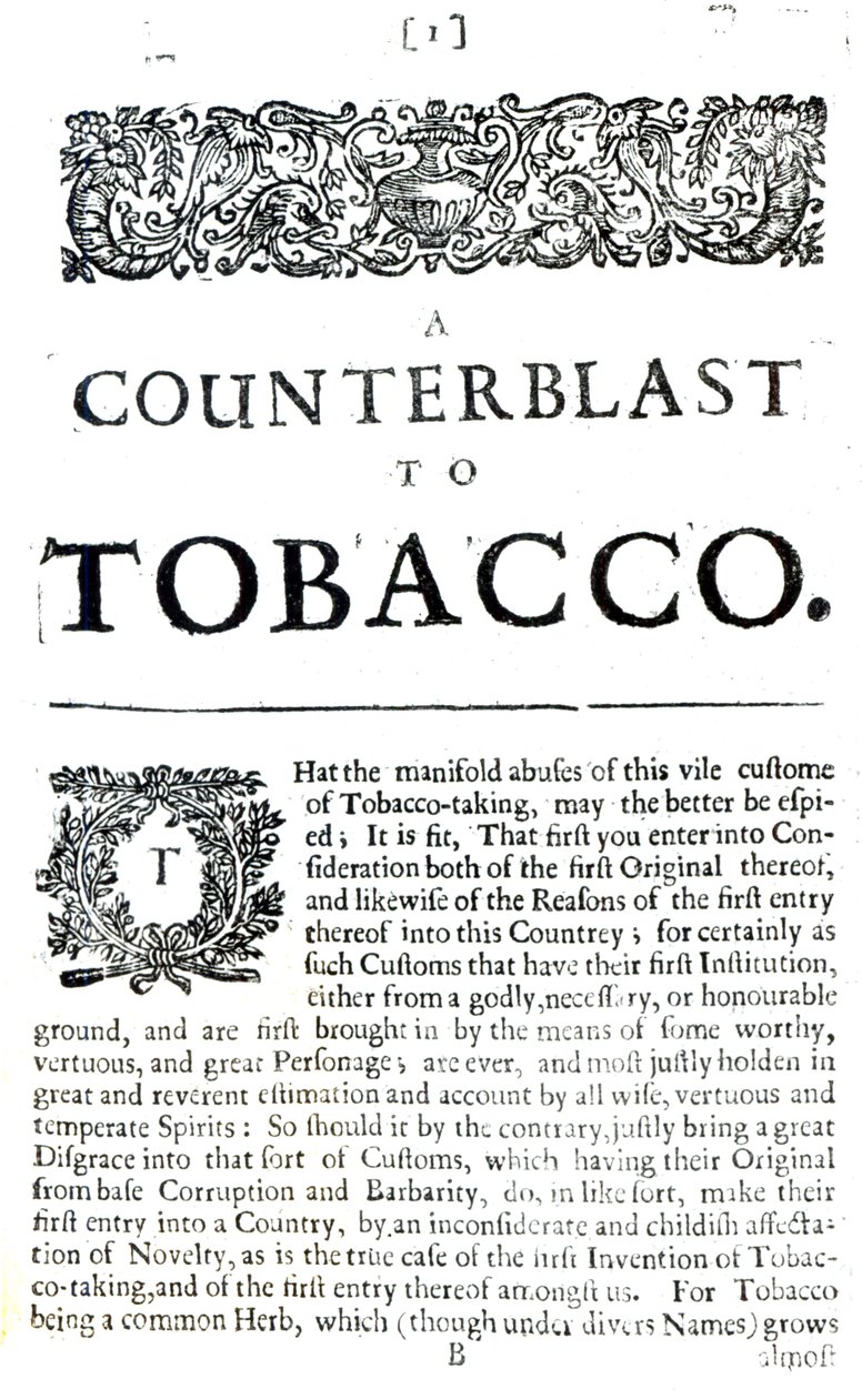 英国詹姆斯一世（1566年至1625年）撰写的一篇论文，刊登于1672年的反吸烟小册子中。 作者 英语学校