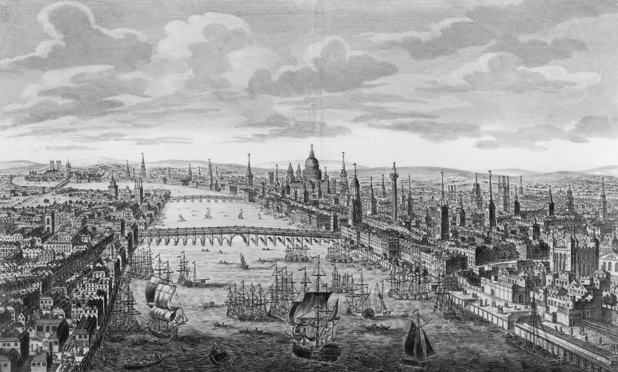 伦敦金融城的一般视图，毗邻泰晤士河，1780年 作者 英语学校