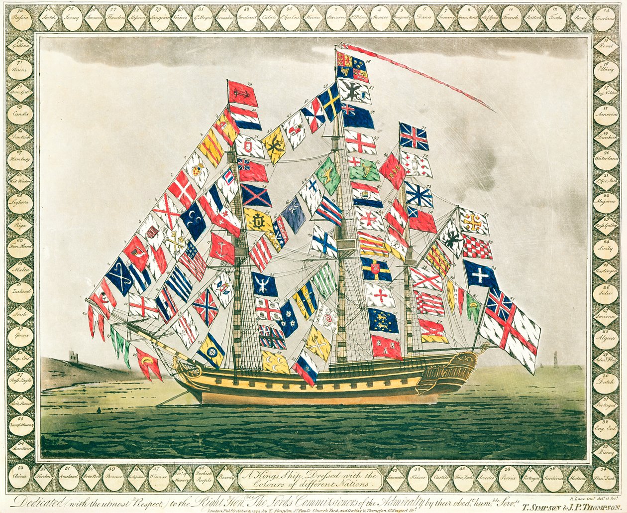 1794年10月6日，国王的船穿着不同国家的颜色 作者 英语学校
