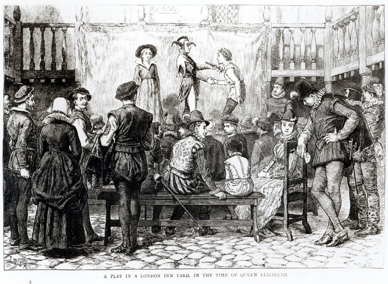 在伊丽莎白女王时代的伦敦旅馆游戏，由Joseph Swain（1820-1909）雕刻 作者 英语学校