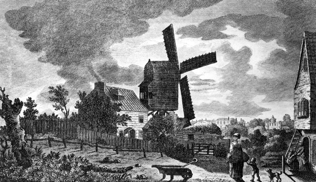 一个磨房的看法在布莱克希思附近在肯特，由月光，1770 作者 英语学校