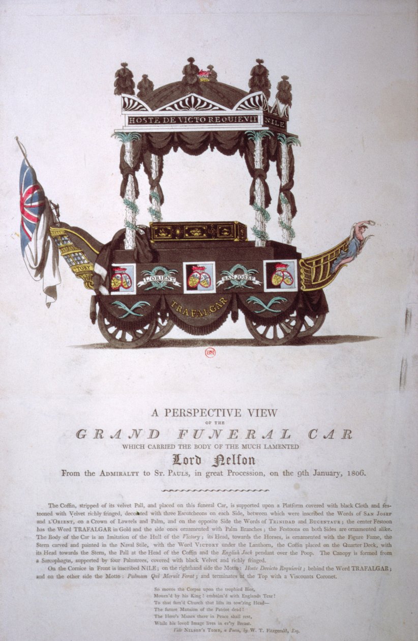 1806年1月9日，一艘大型葬礼车的透视图，将纳尔逊勋爵的尸体从海军部带到圣保罗大教堂 作者 英语学校