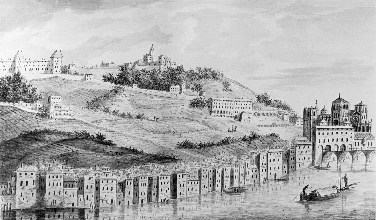 1870年从罗纳河的里昂市港口的视图 作者 英语学校
