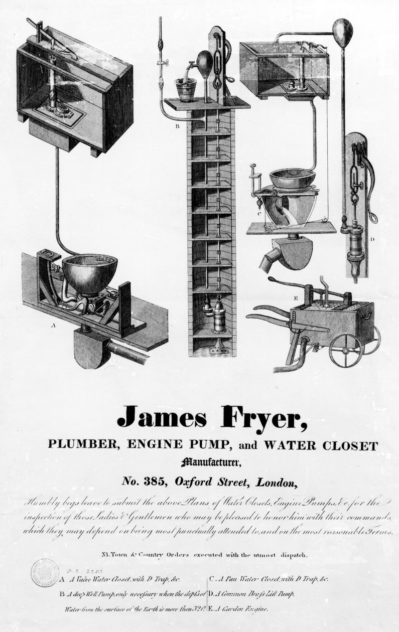 &39;James Fryer，Plumber，Engine Pump and Water Closet Manufacturer&39;的广告， 作者 英语学校