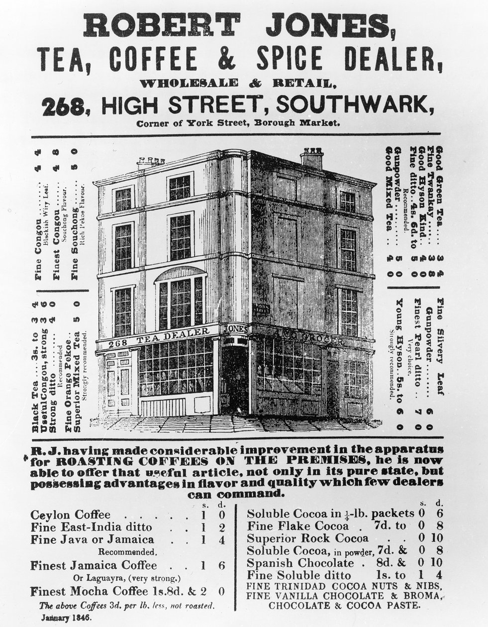 1845年1月Robert Jones，Tea，Coffee and Spice经销商的广告 作者 英语学校